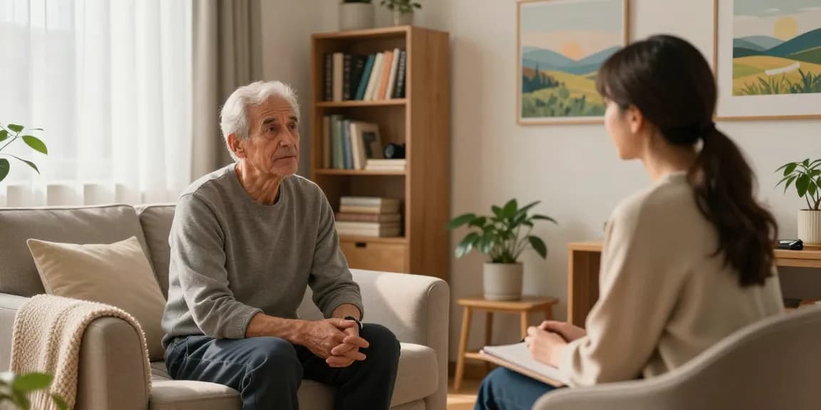 Trauma therapy for veterans in a cozy therapy room, focusing on healing and support.