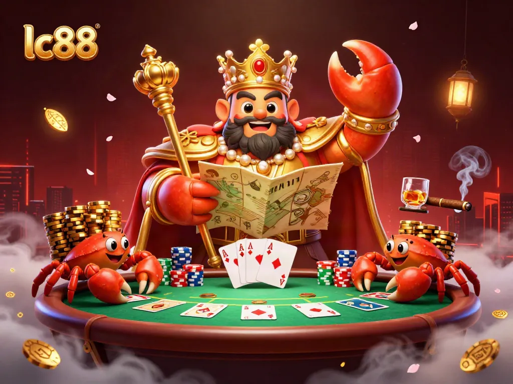 Engage with lc88's online poker world where a golden crab emperor leads the action.