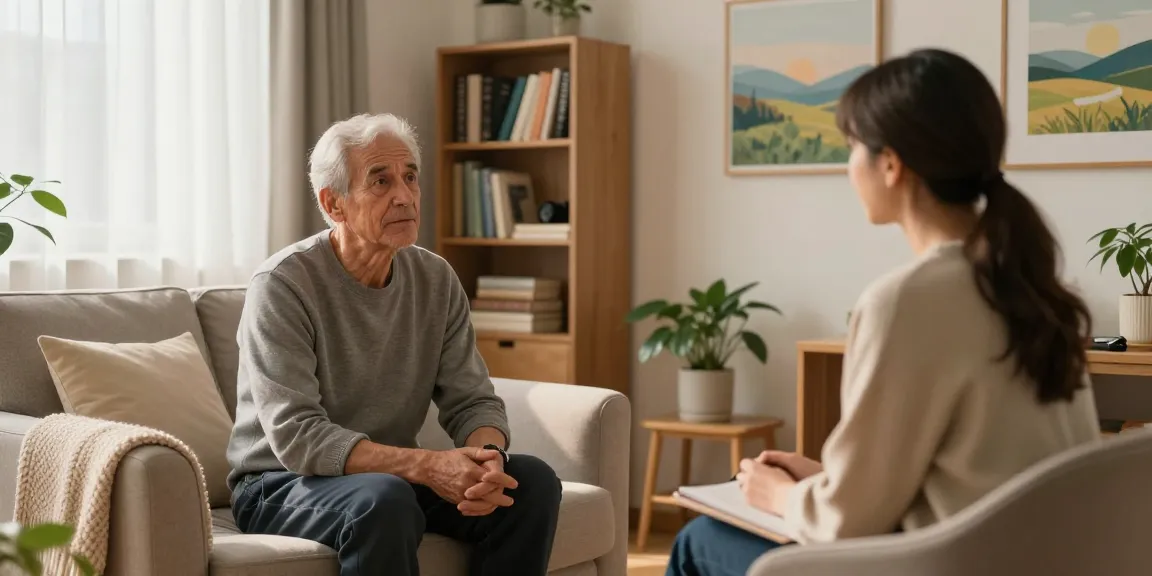 Trauma therapy for veterans in a cozy therapy room, focusing on healing and support.