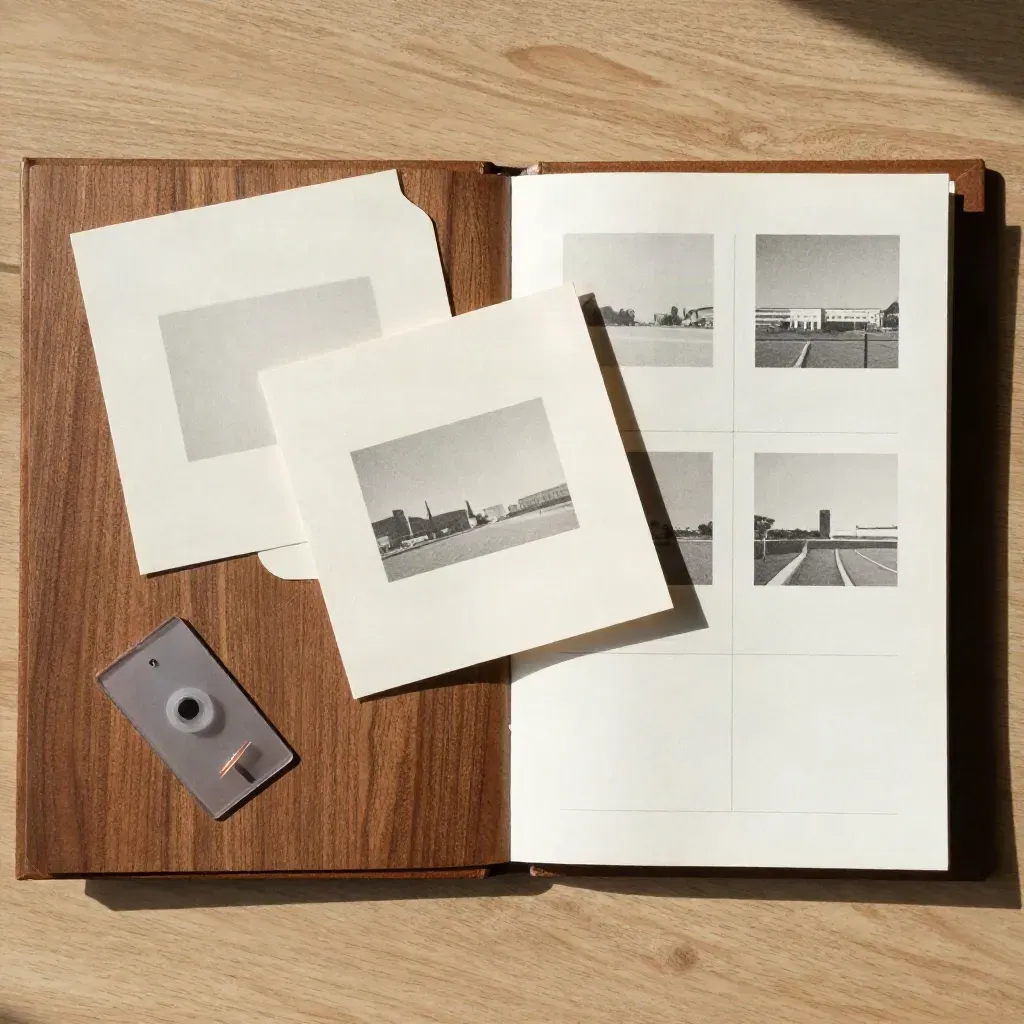 Overhead flatlay of a Toronto condo photo planning folio with sample cards and a location chip.